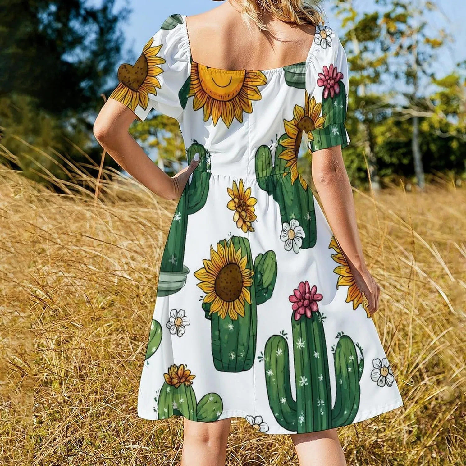Женское летнее платье A-силуэта с пышными рукавами Cactus Sunflower, Style — фото 3
