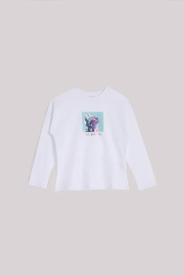 Детская футболка для девочек с принтом Big Store Girl's White T-Shirt Tyess, White