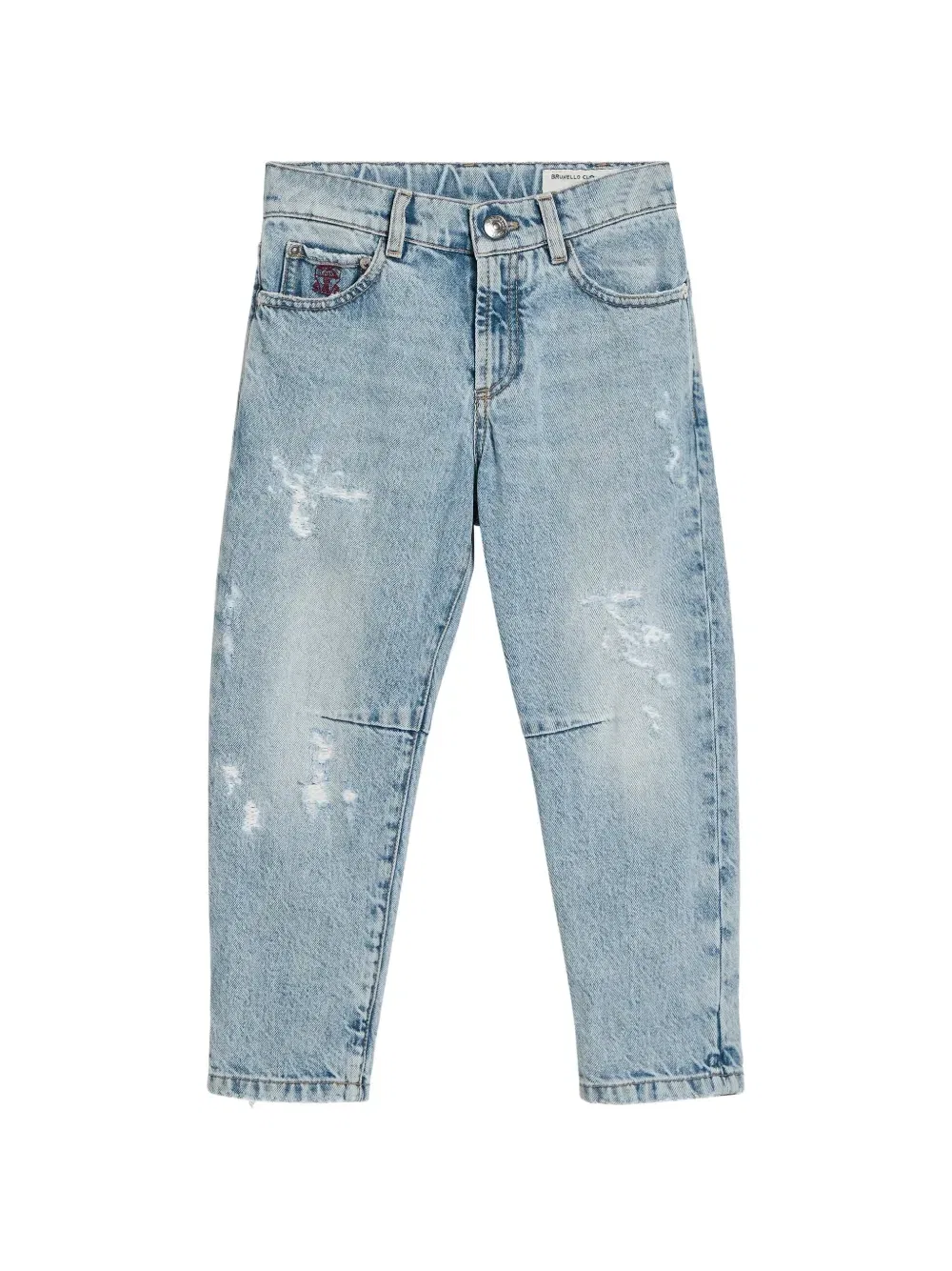 Поношенные джинсы с пятью карманами Brunello Cucinelli Kids, синий