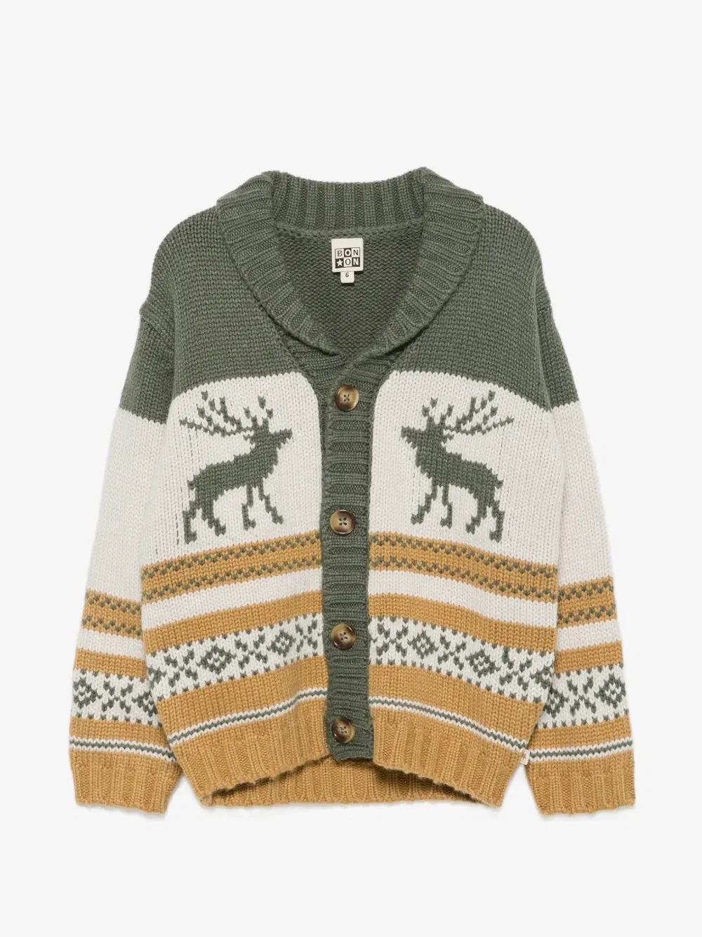 Кардиган с оленями в технике интарсии и узором Fair Isle Bonton, белый