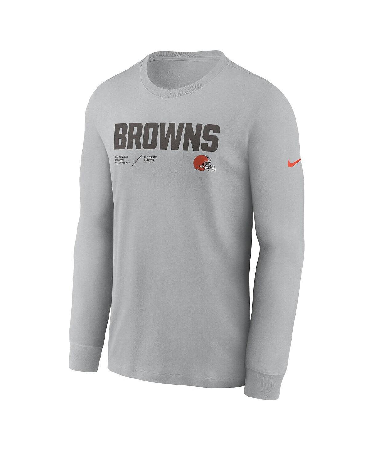 Мужская серебристая футболка с длинным рукавом cleveland browns infograph lock up performance Nike, серебряный — фото 4