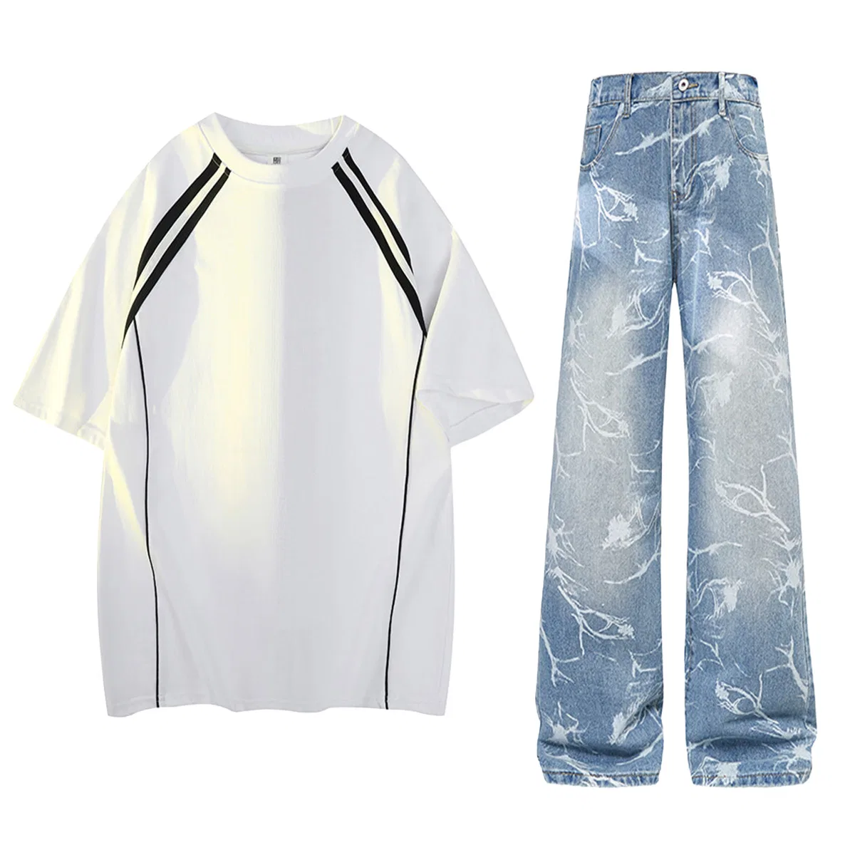 Детский спортивный комплект с коротким рукавом Sky Blue Short-Sleeved+Light Blue Jeans GWAF, Sky Blue/Light Blue — фото 3