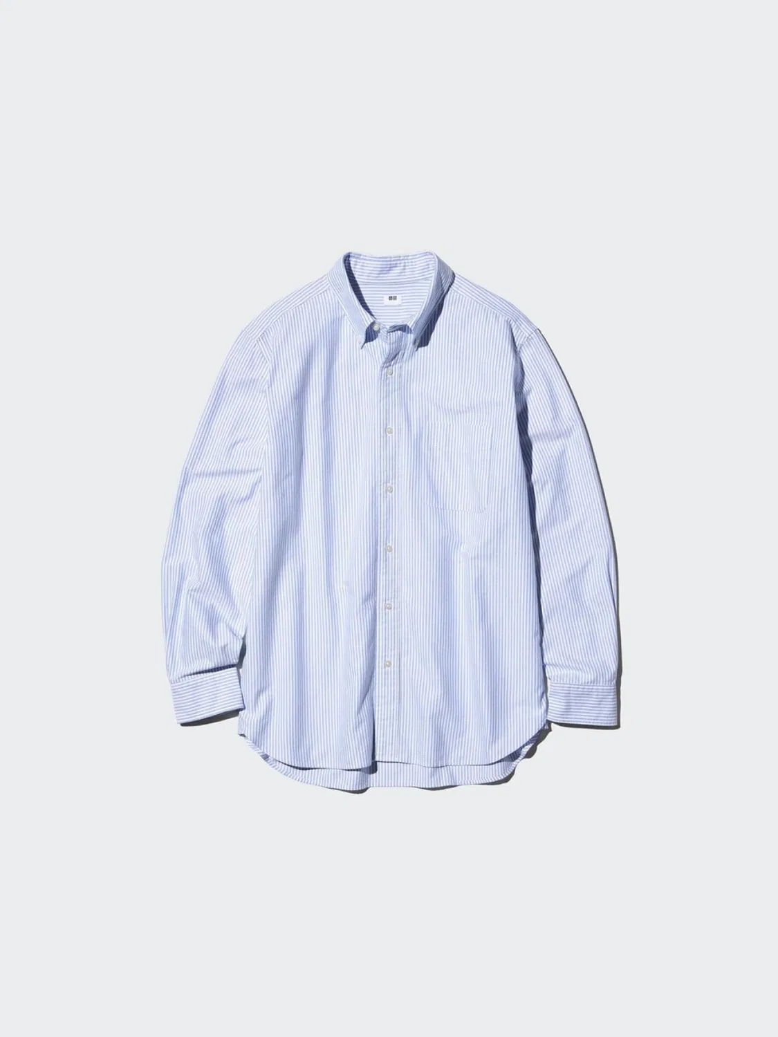 Рубашка с длинным рукавом в полоску Uniqlo, синий
