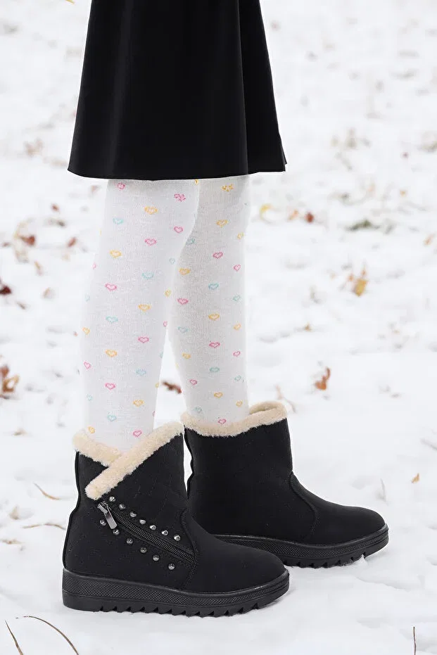 Детские ботинки для девочек на молнии Kiko Kids, Black - Beige — фото 3