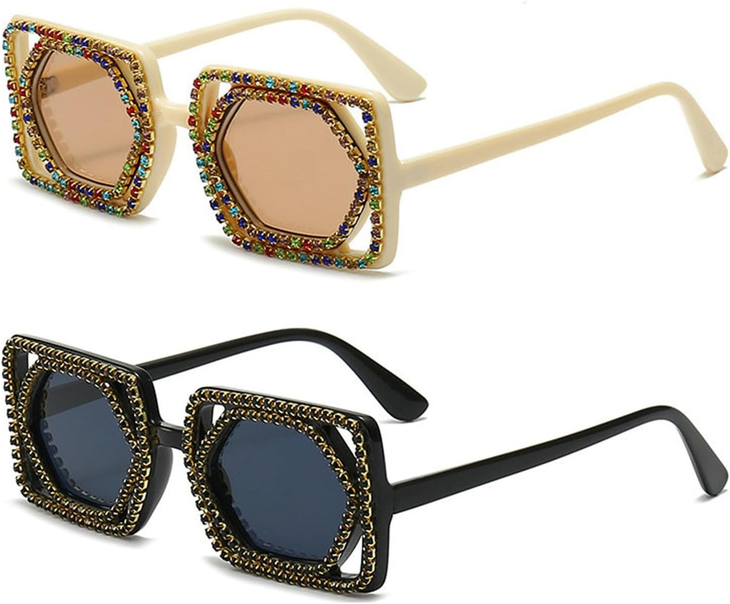 

Женские солнцезащитные очки с квадратными бриллиантами и крупными стразами, модные женские солнцезащитные очки, необычной формы в стиле хип-хоп-панк helena, Black+beige