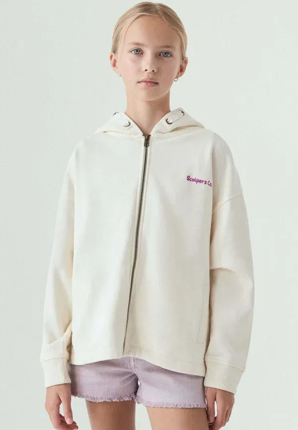Толстовка на молнии с капюшоном из хлопка Zebra patch zip hoodie girls Scalpers, offwhite, белый — фото 3