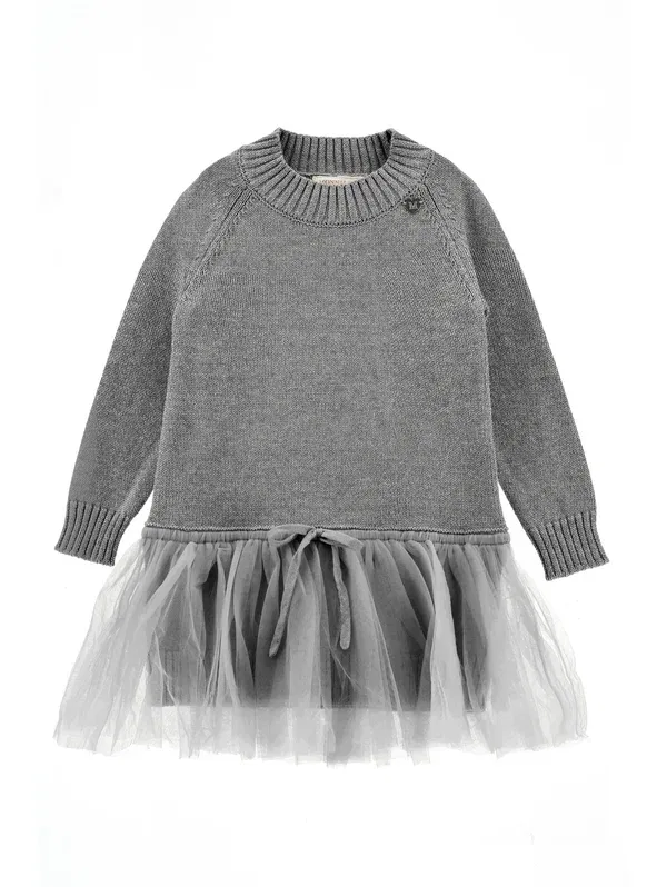 Платье-свитер из хлопка и шерсти Jumper dress Monnalisa, серый меланж