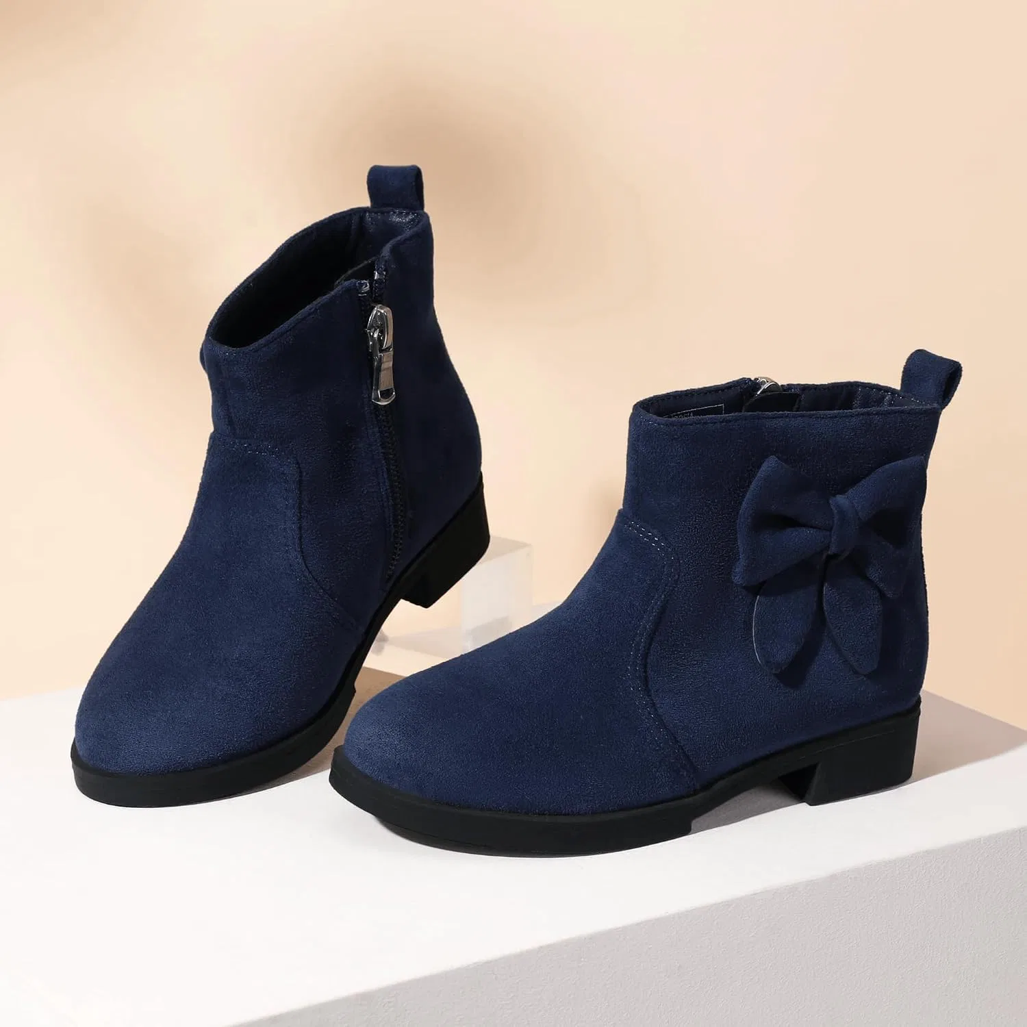 Детские ботинки для девочек с бантом PANDANINJIA, Navy Suede — фото 4