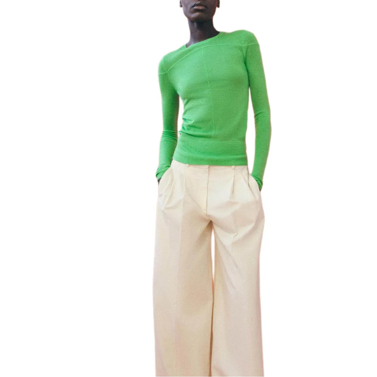 Женский свитер с круглым вырезом Green ZARA, Green — фото 3
