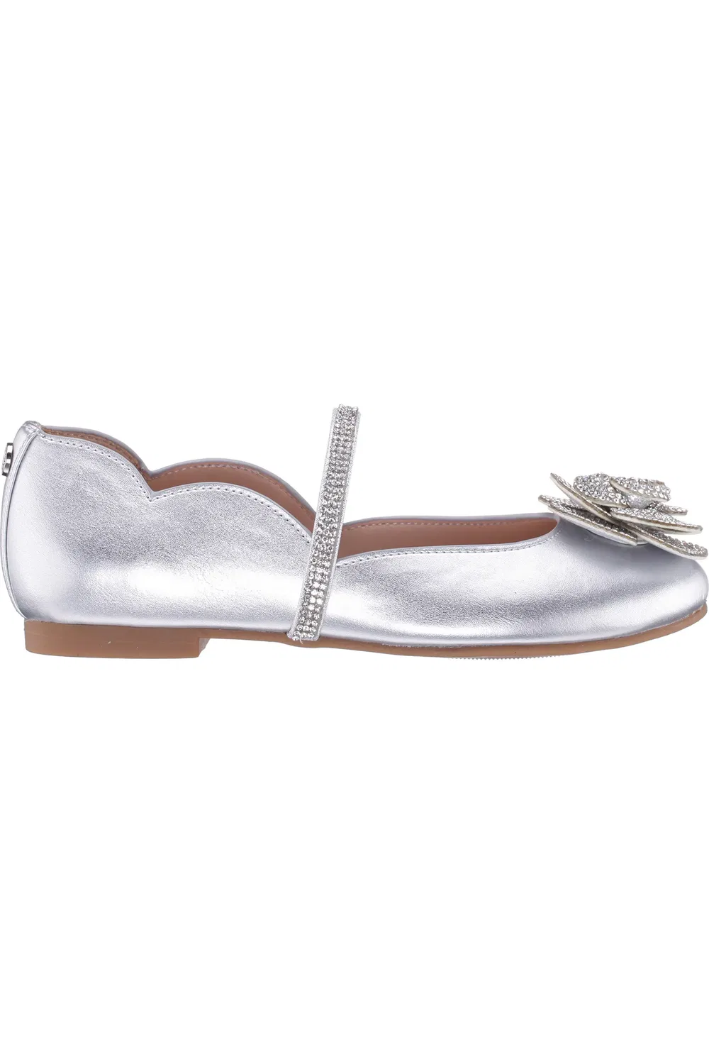 Детские туфли Мэри Джейн с цветочной аппликацией Izzy Nina, Silver Metallic — фото 3