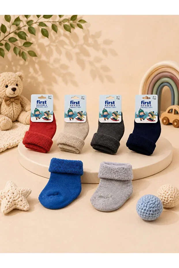 Детские носки для новорожденных хлопковые First Socks, Blue Navy Brown Red Gray