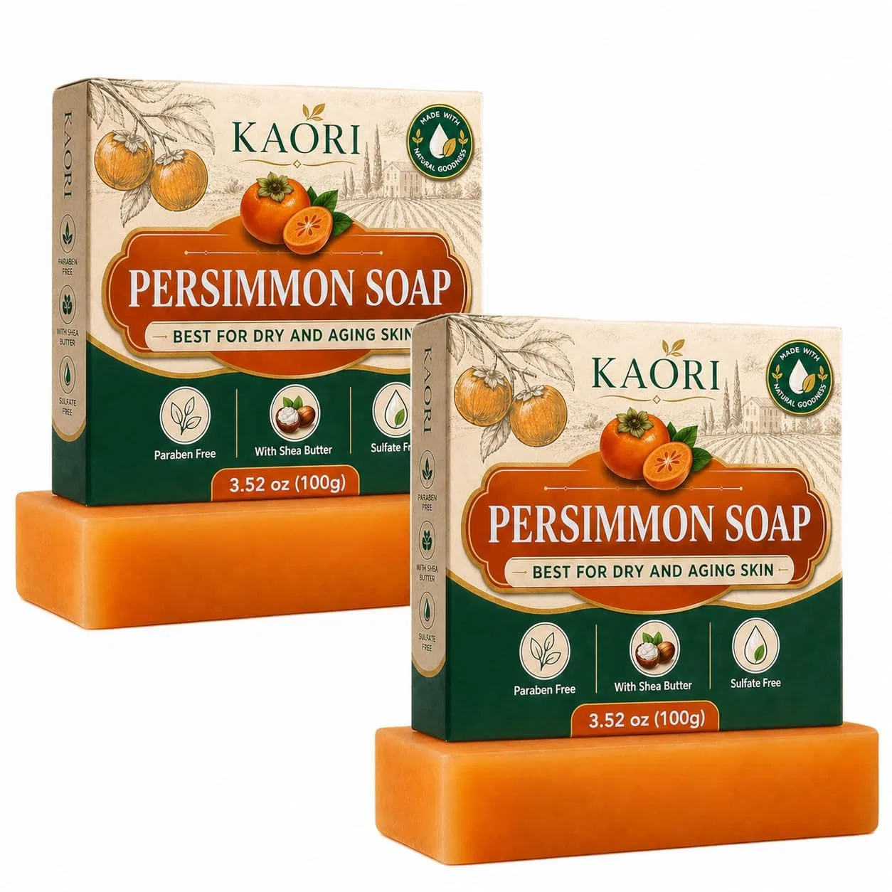 Мыло дезодорирующее с экстрактом хурмы, 2 шт, Kaki Generisch