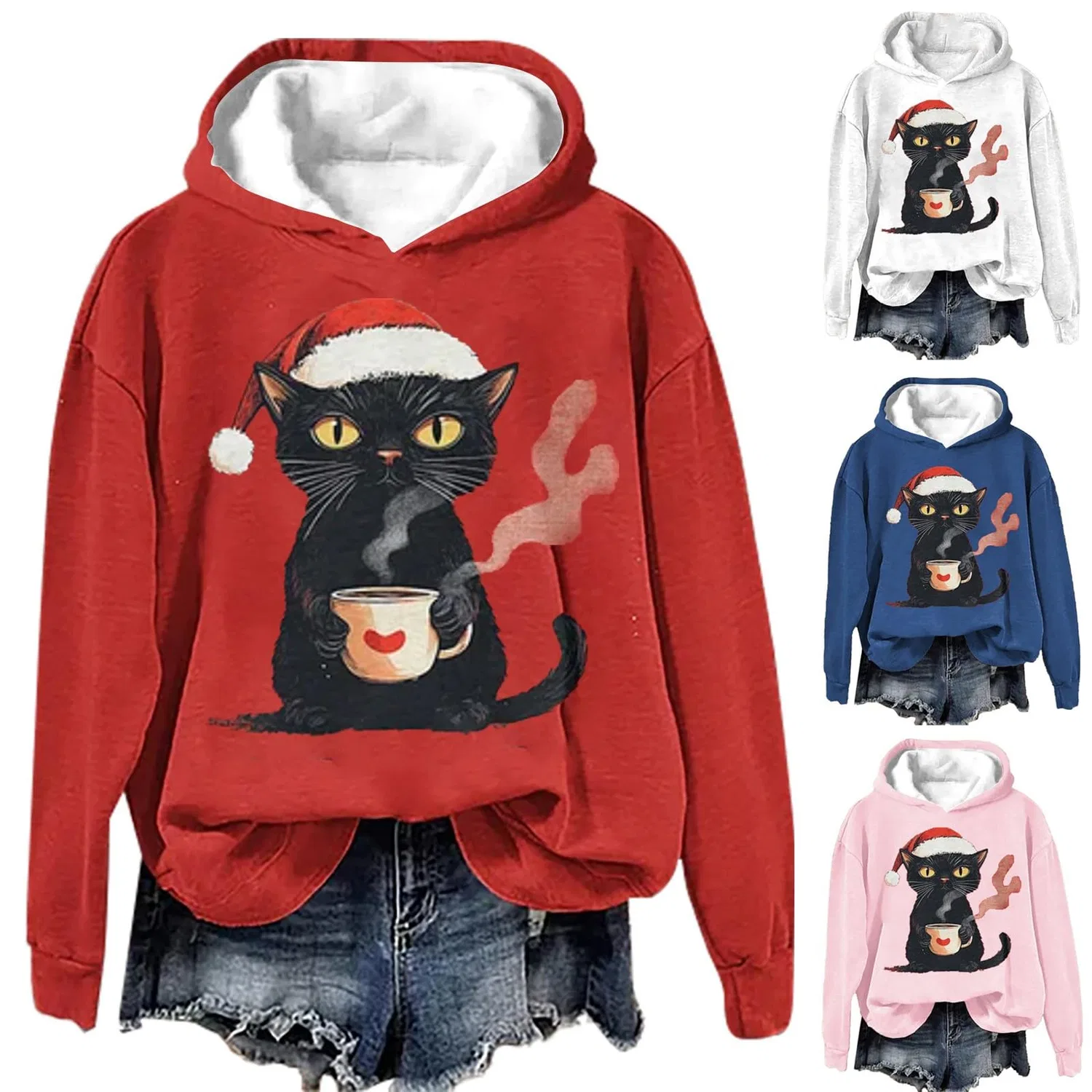 Женский свитшот с принтом Christmas Tree Funny Cat Say What Woman Pullover, Z21 Pink