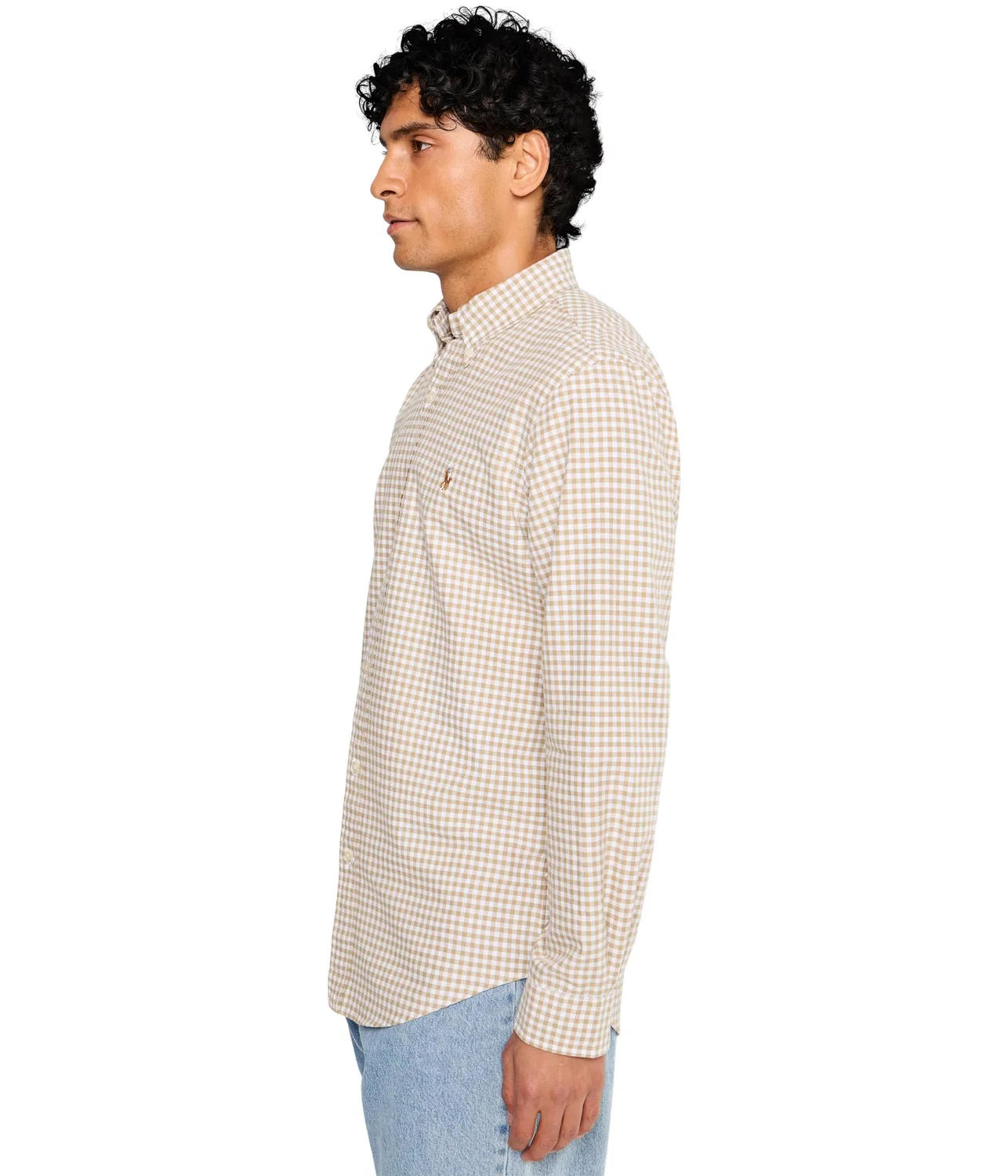 Оксфордская рубашка в клетку, индивидуальный крой Custom Fit Gingham Oxford Polo Ralph Lauren, Coastal Beige/White — фото 3