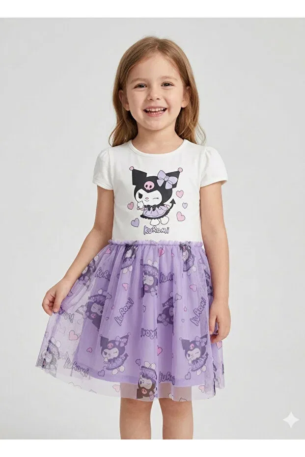 Детское платье для девочек с принтом Kuromi Printed Tulle Tutu Short Sleeve Dress Neva Baby Boutique, White — фото 3