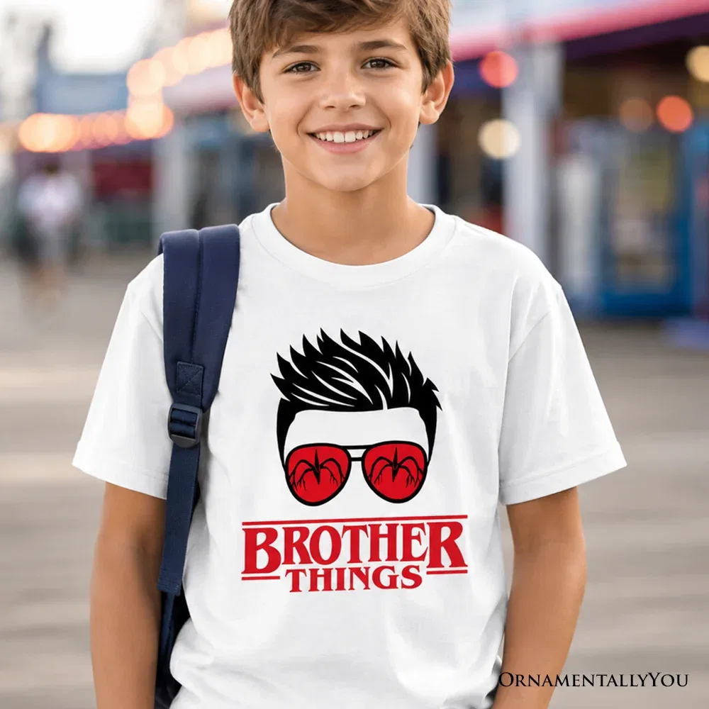 Детская футболка для мальчиков с принтом Brother Things Retro OrnamentallyYou, White — фото 4