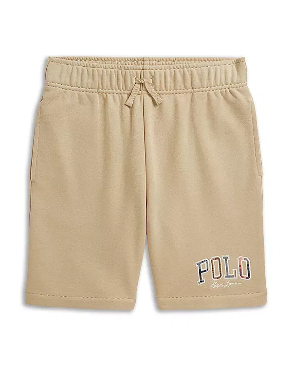 Детские шорты для мальчиков с логотипом Madras Logo French Terry Shorts Ralph Lauren, кремовый — фото 2