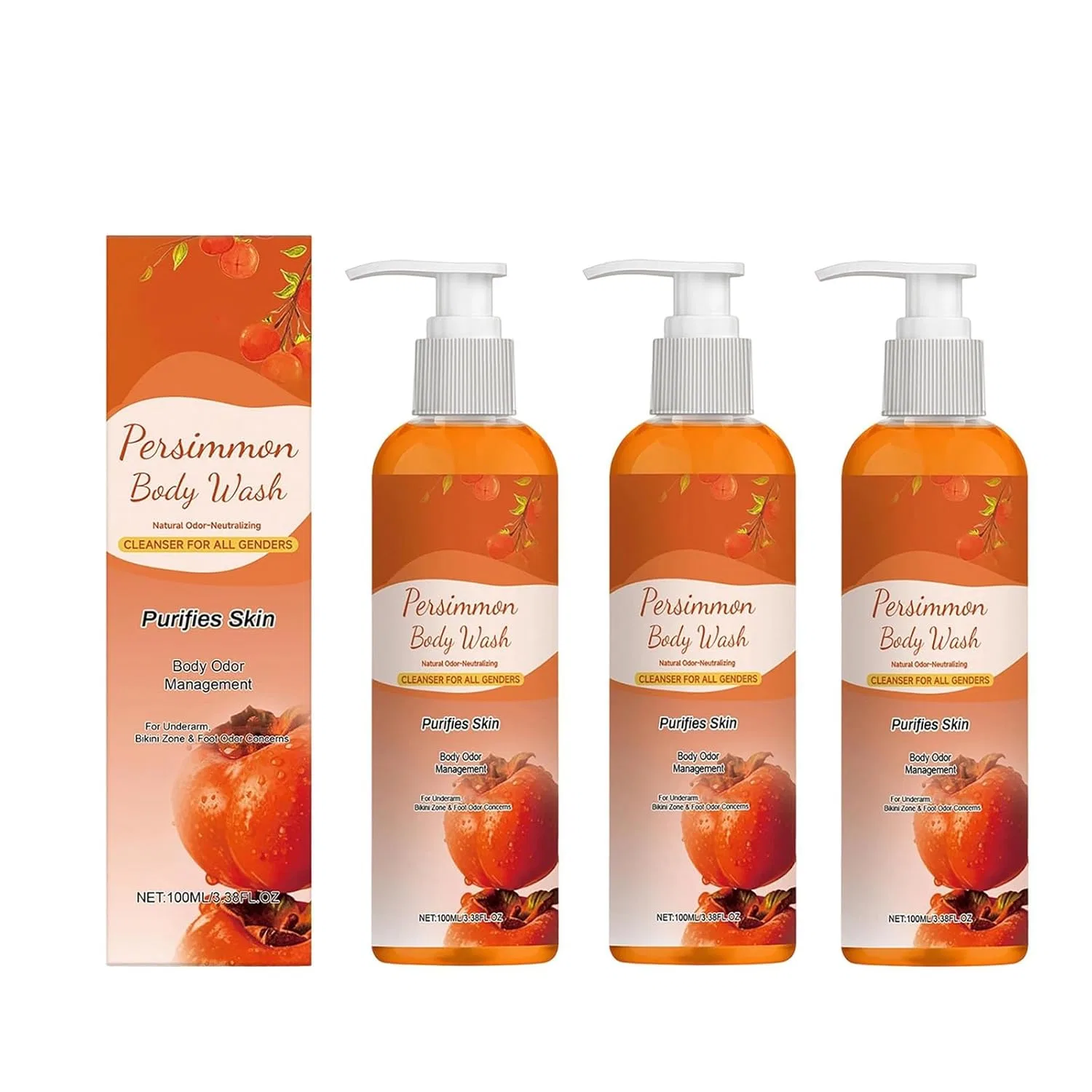 Натуральный дезодорирующий гель для душа Persimmon, 3 шт по 100 мл Generic