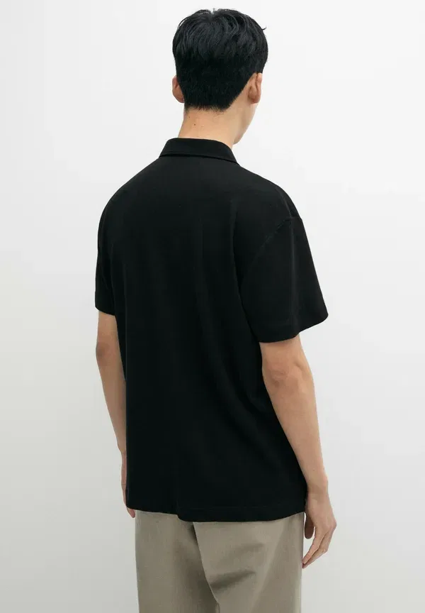 Футболка из льна и хлопка Polo shirt Massimo Dutti, черный — фото 3
