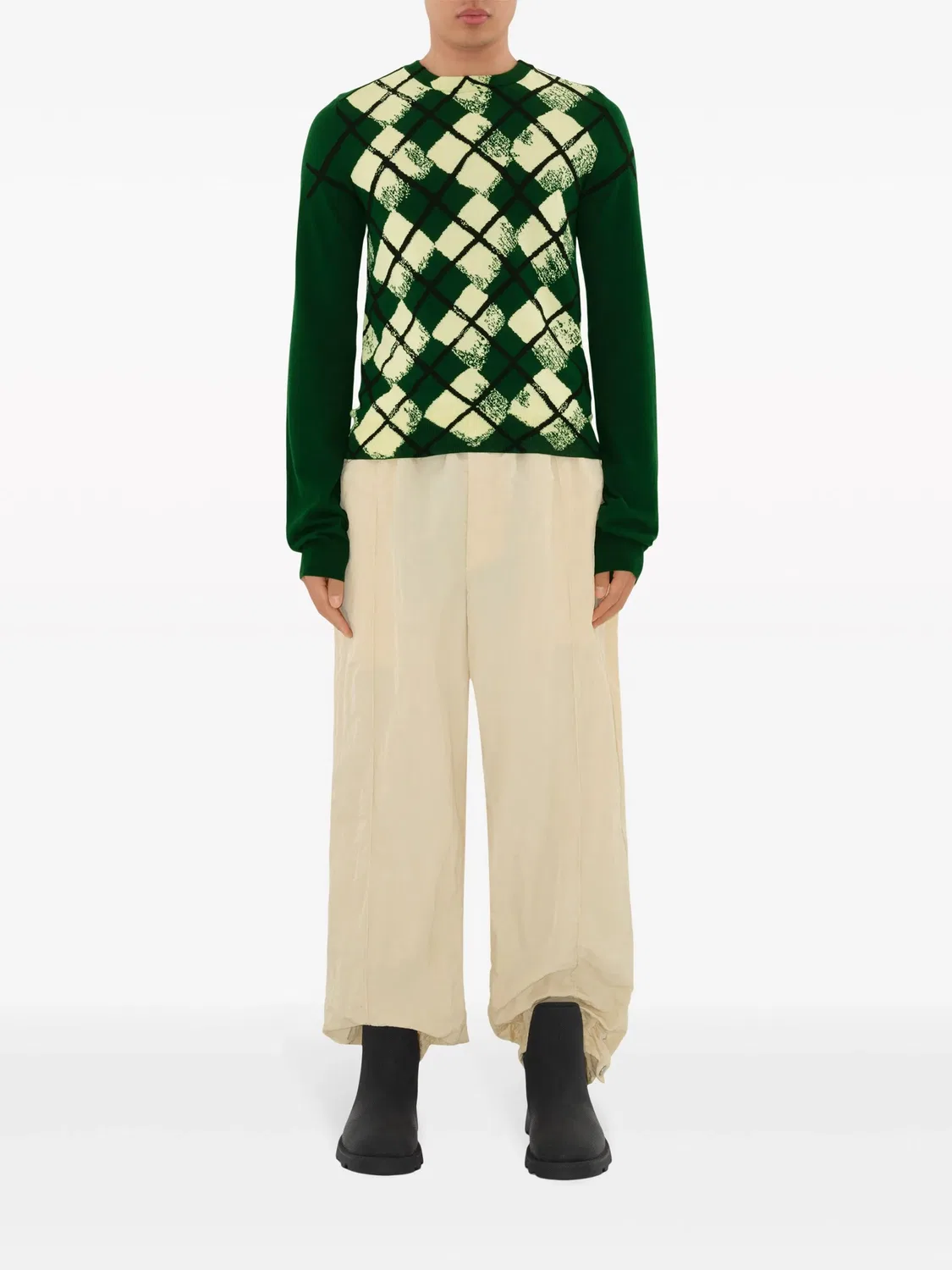 Широкие спортивные брюки с жатой фактурой Burberry, экрю — фото 3