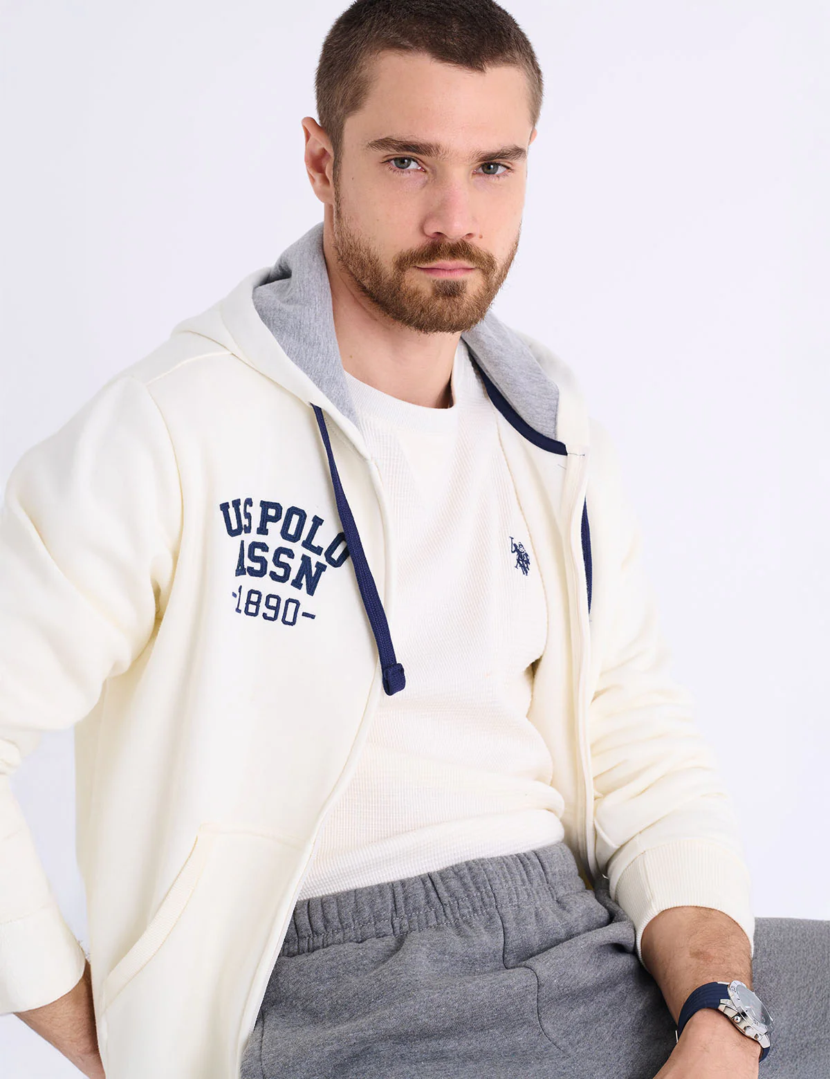 Толстовка U.S. Polo Assn Wordmark Applique Full Zip Fleece, ванильный — фото 2