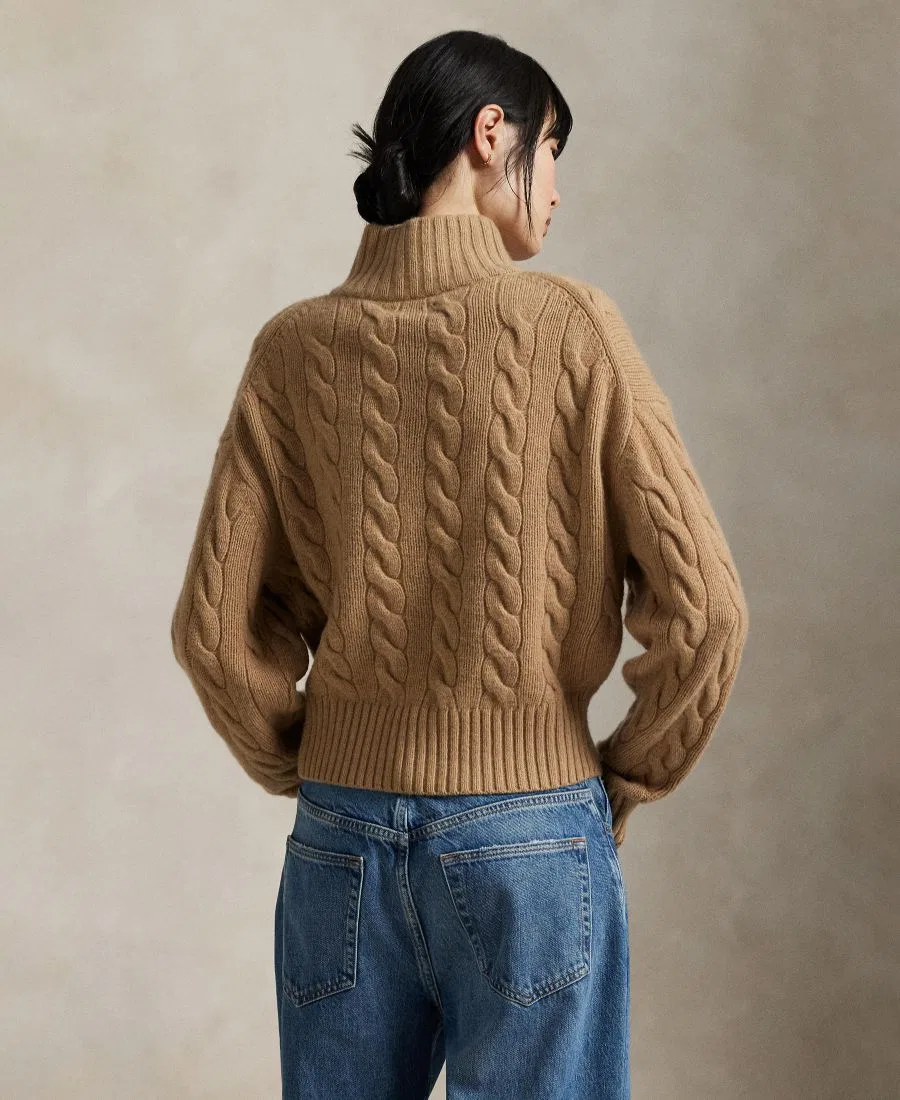 Свитер из кабельной вязки с полузастежкой-молнией Polo Ralph Lauren, Collection Camel Melange — фото 4