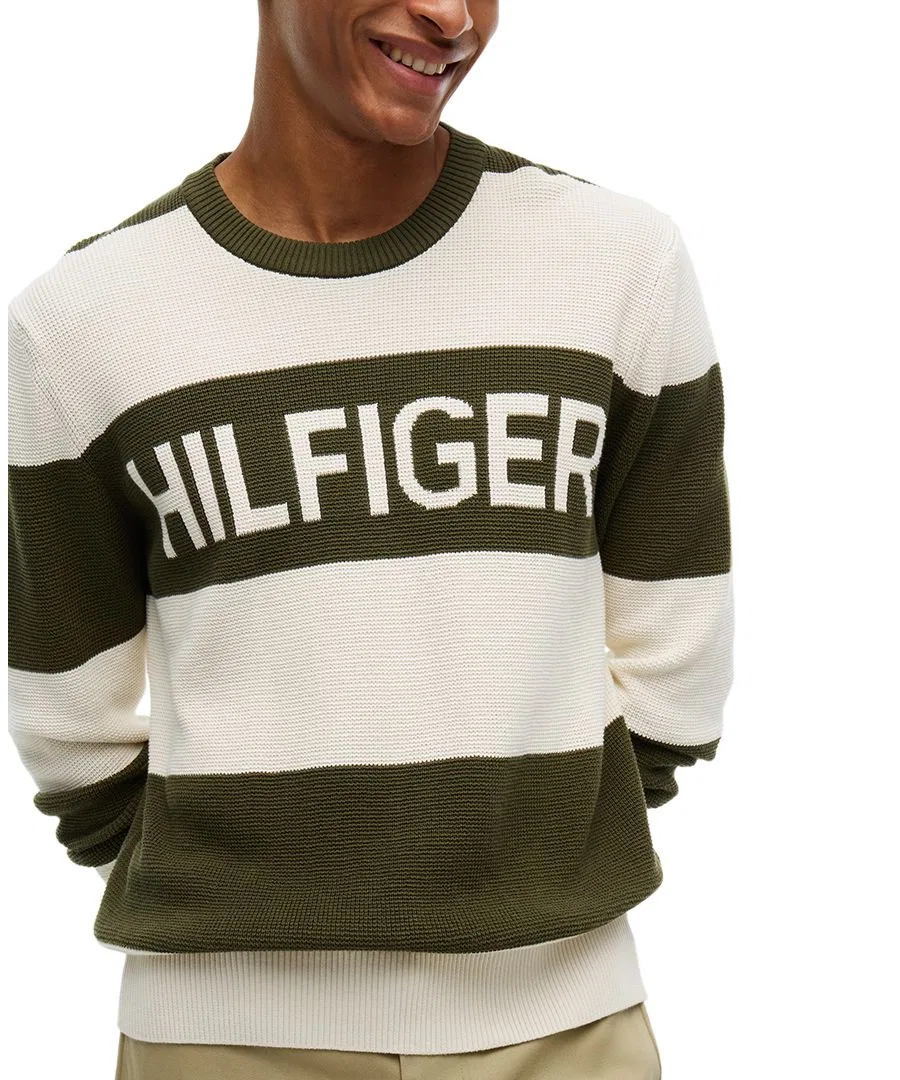 Свитер с графичным принтом из вафельного хлопка Tommy Hilfiger, Huntsman Green/Ivory Petal — фото 3
