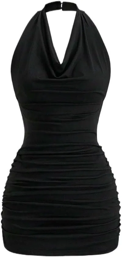 Женское облегающее мини-платье с открытой спиной Bodycon Halter, Black