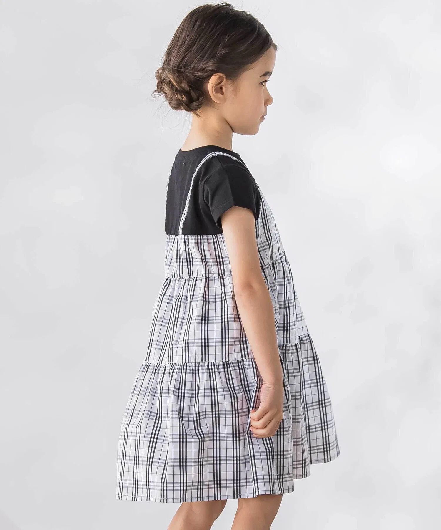 Детское платье-комбинация в клетку BeBe Petits Pois Vert синее — фото 4