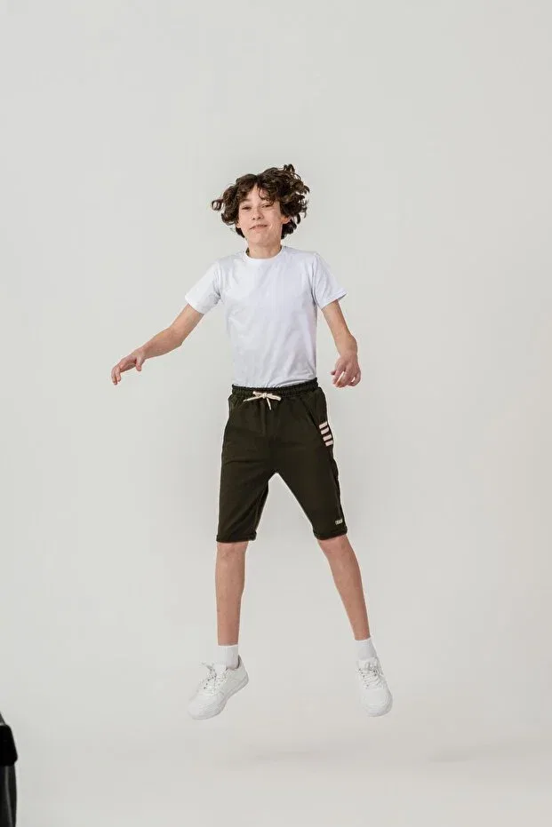 Детские шорты для мальчиков с принтом Champs printed sides 4-stripe Mışıl Kids, Khaki — фото 4