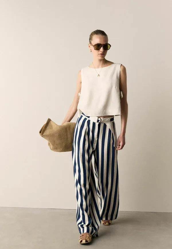 Брюки льняные Trousers Next, Navy blue, Stone stripe, темно-синий — фото 2