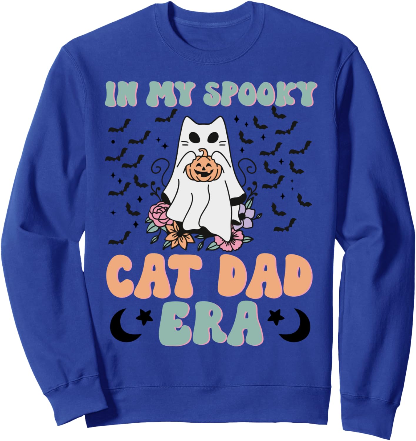 

В мою эпоху жуткого папы-кота для мужчин. Толстовка на Хэллоуин с изображением папы-призрака и кота Spooky Cat Dad Era, синий