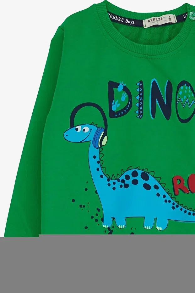 Детский комплект спортивного костюма для мальчиков с принтом Dinosaur Printed Breeze, Green — фото 3