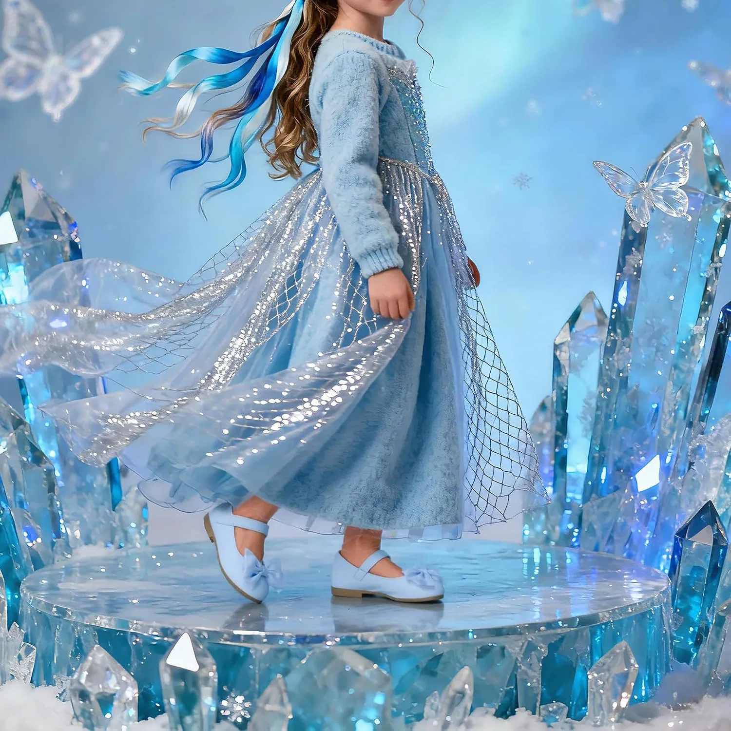 Детские балетки для девочек с бантом Mary Jane THEE BRON, Blue — фото 4