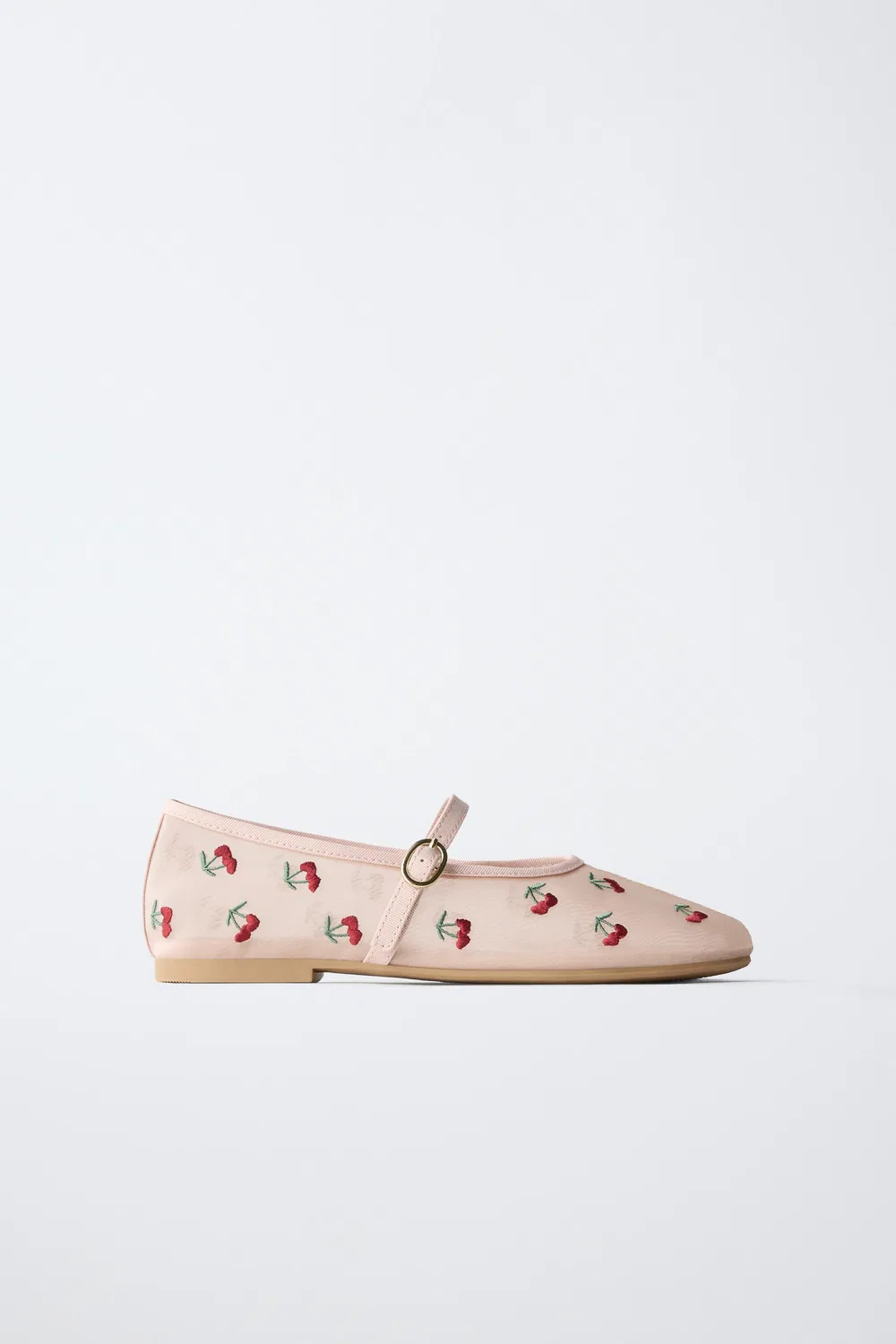 Балетки с вышивкой вишневого цвета ZARA, Pink