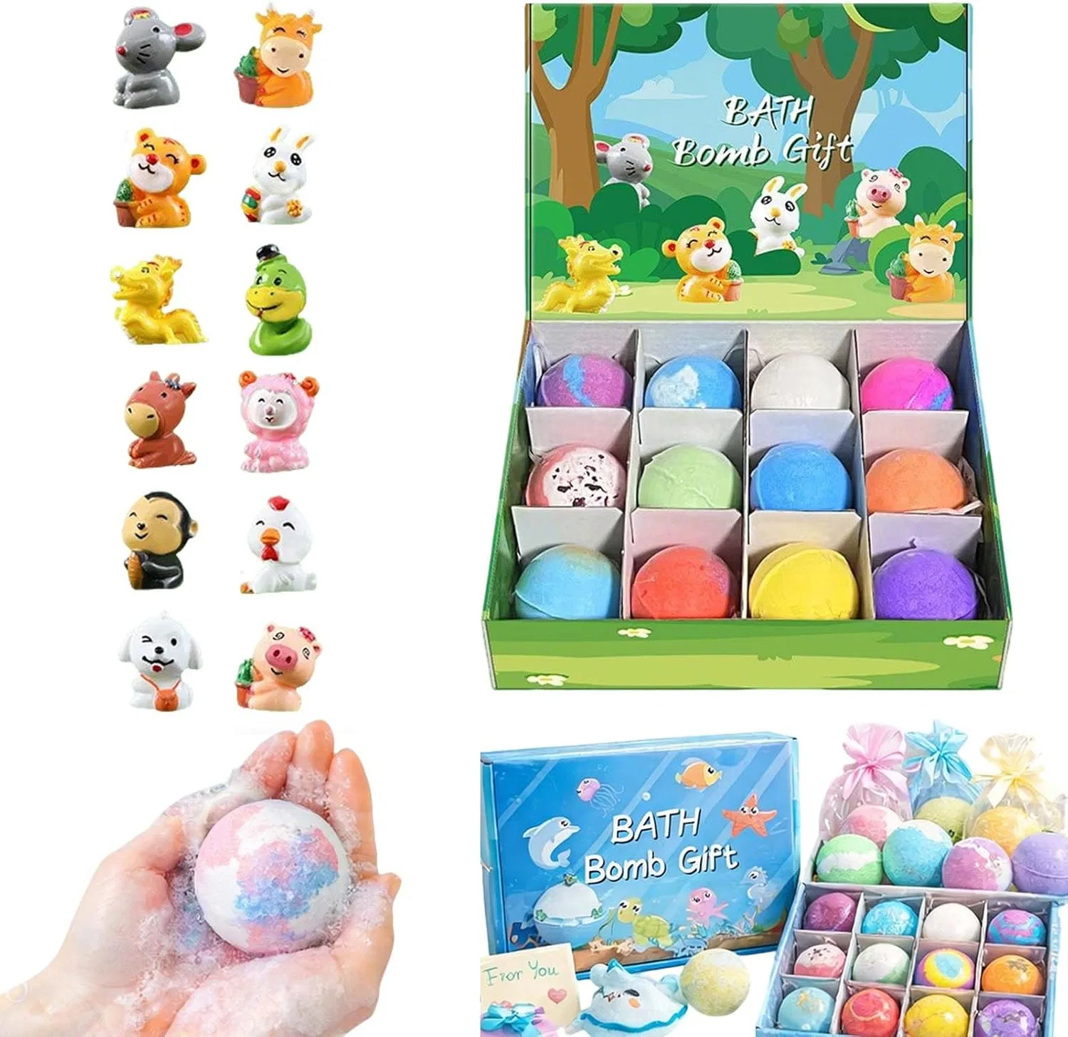 Набор бомбочек для ванны, 12 шт, Sfbnjr, Land Animals