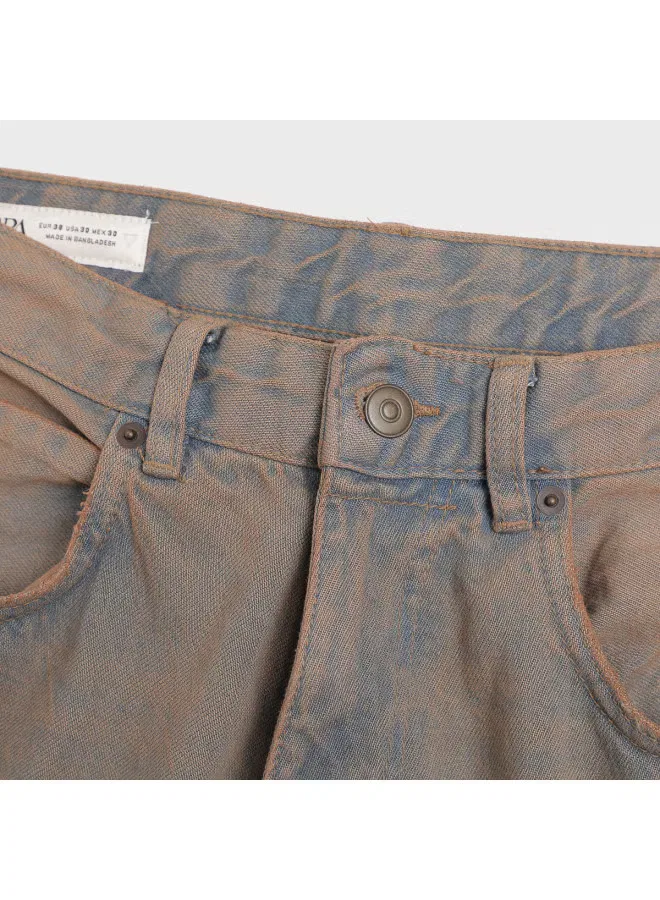 Джинсы прямые мужские Zara, коричневый — фото 4