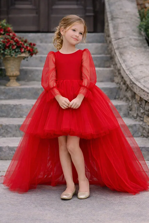 Детское платье для девочек с длинным рукавом Party Suneh, Red — фото 2