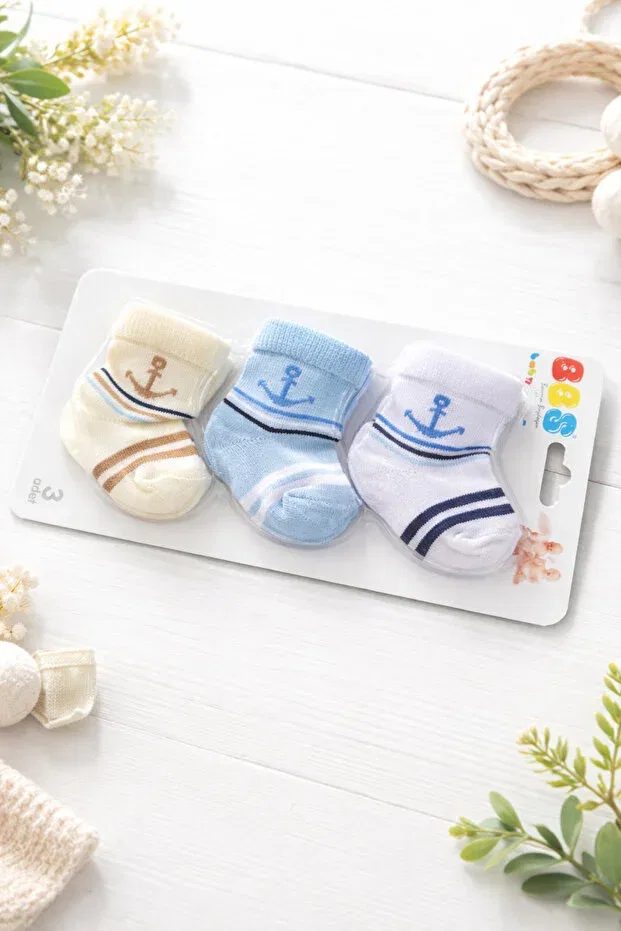Детские носки для новорожденных хлопковые Basics Atlas Baby House, Blue And White Beige-Spiked — фото 3