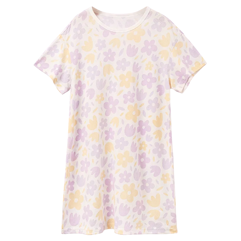 Детская пижама-ночнушка с коротким рукавом Red bean Red Bean Round Neck Pullover Lightweight Breathable Short-Sleeved Nightgown, Purple