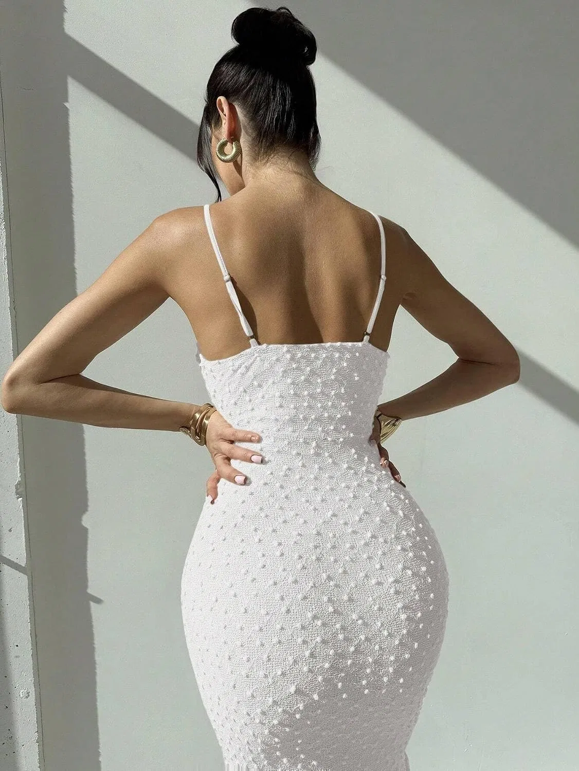 Женское миди-платье на бретельках с открытой спиной, White — фото 3