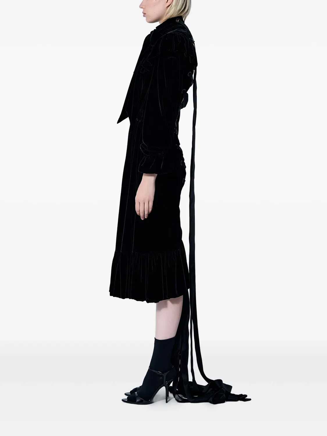 Платье миди с рюшами и шнуровкой Balenciaga, черный — фото 2