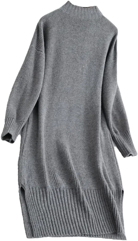Женское свободное платье-свитер с высоким воротником Casual Knitted Midi Dress, 9