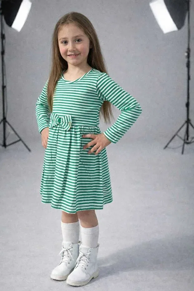 Детское платье для девочек с длинным рукавом Neocotton, Green-Striped