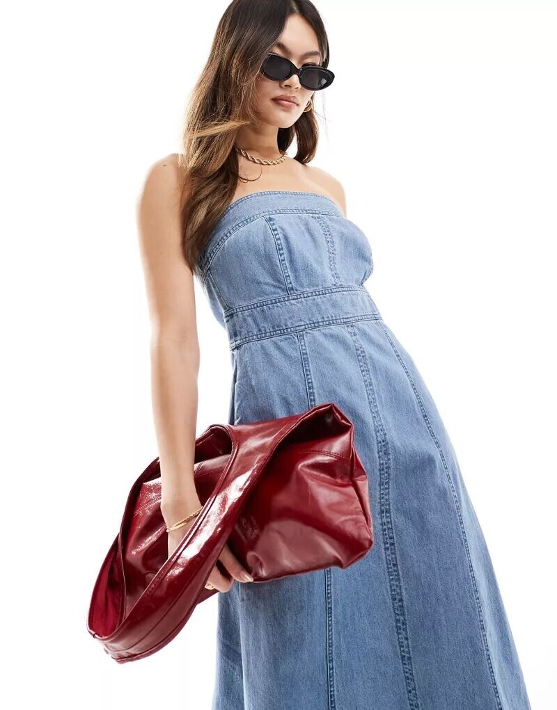 

Голубое джинсовое платье миди без бретелек River Island