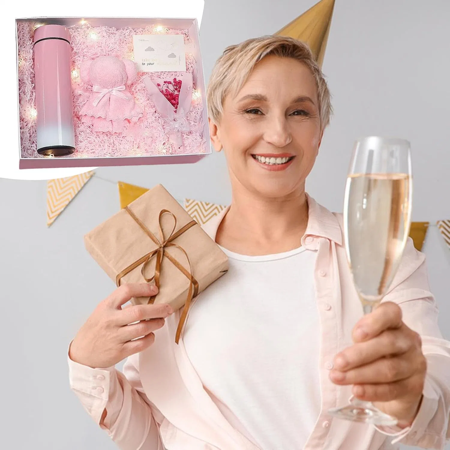 Подарочный набор Mom Box, Zuasdvnk, 4 предмета: термокружка, полотенце, поздравительная открытка, пакет, 28x21x10 см — фото 3