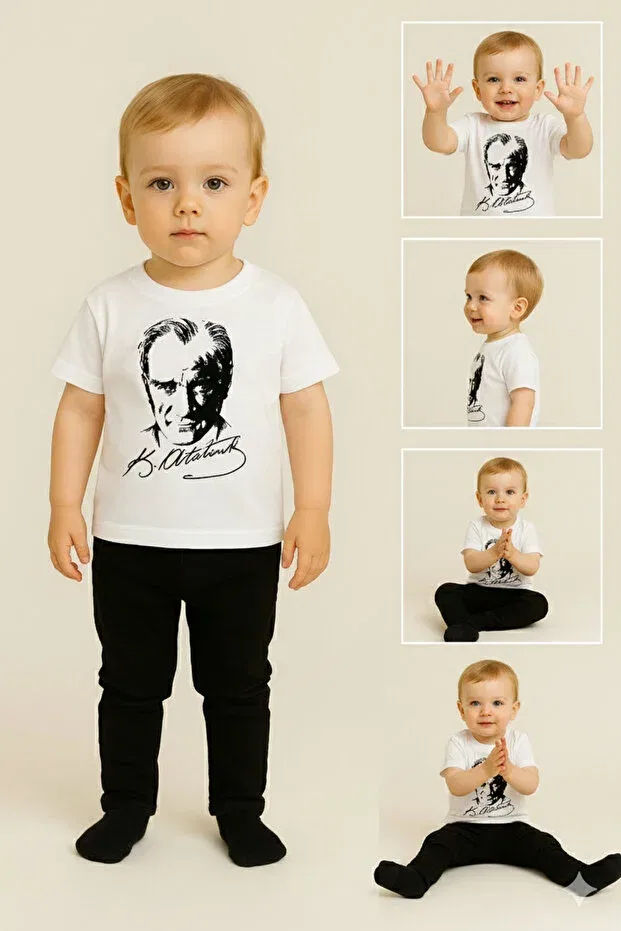 Детская футболка с принтом Ataturk printed unisex baby t-shirt Sibel Günay Butik, White — фото 3