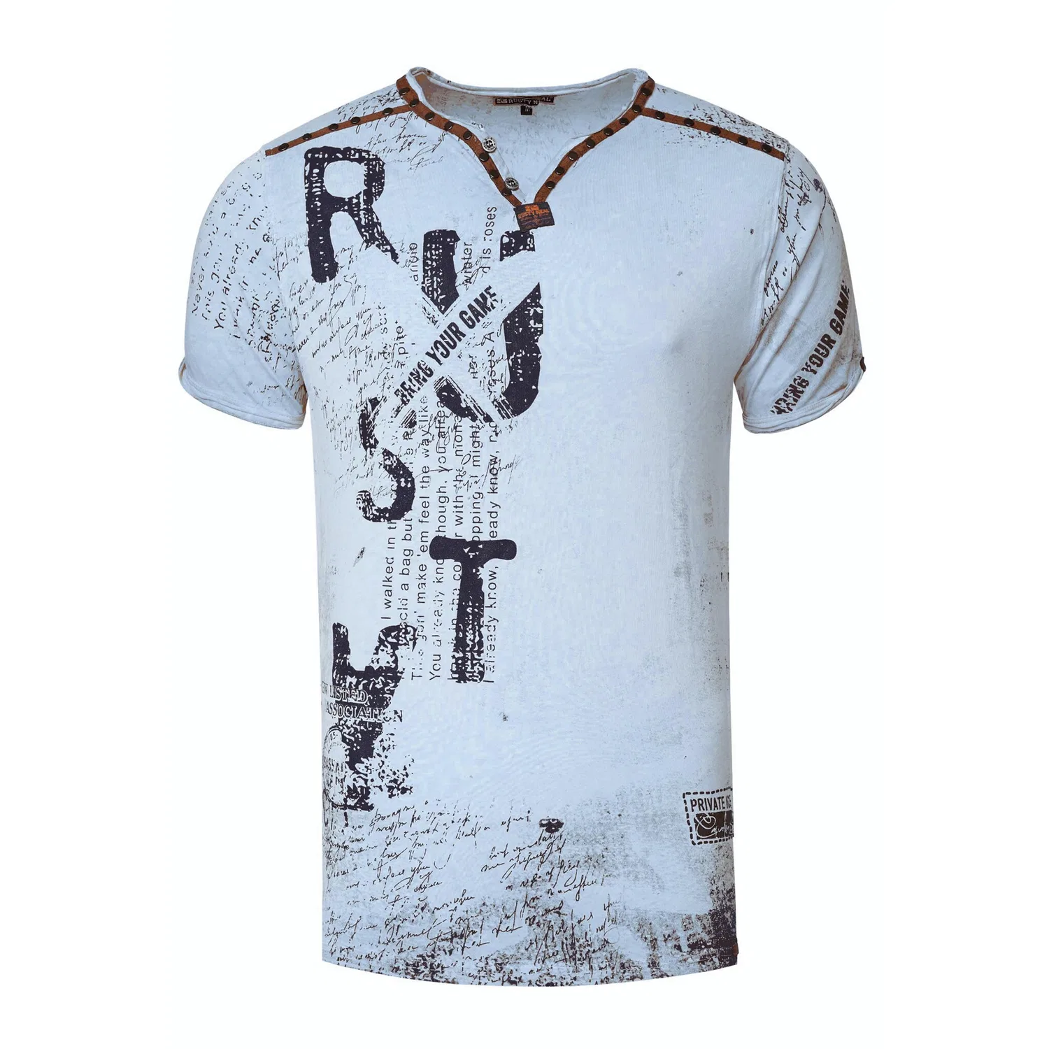 Детская футболка с V-образным вырезом в стиле "Used" Rusty Neal, Blue — фото 3