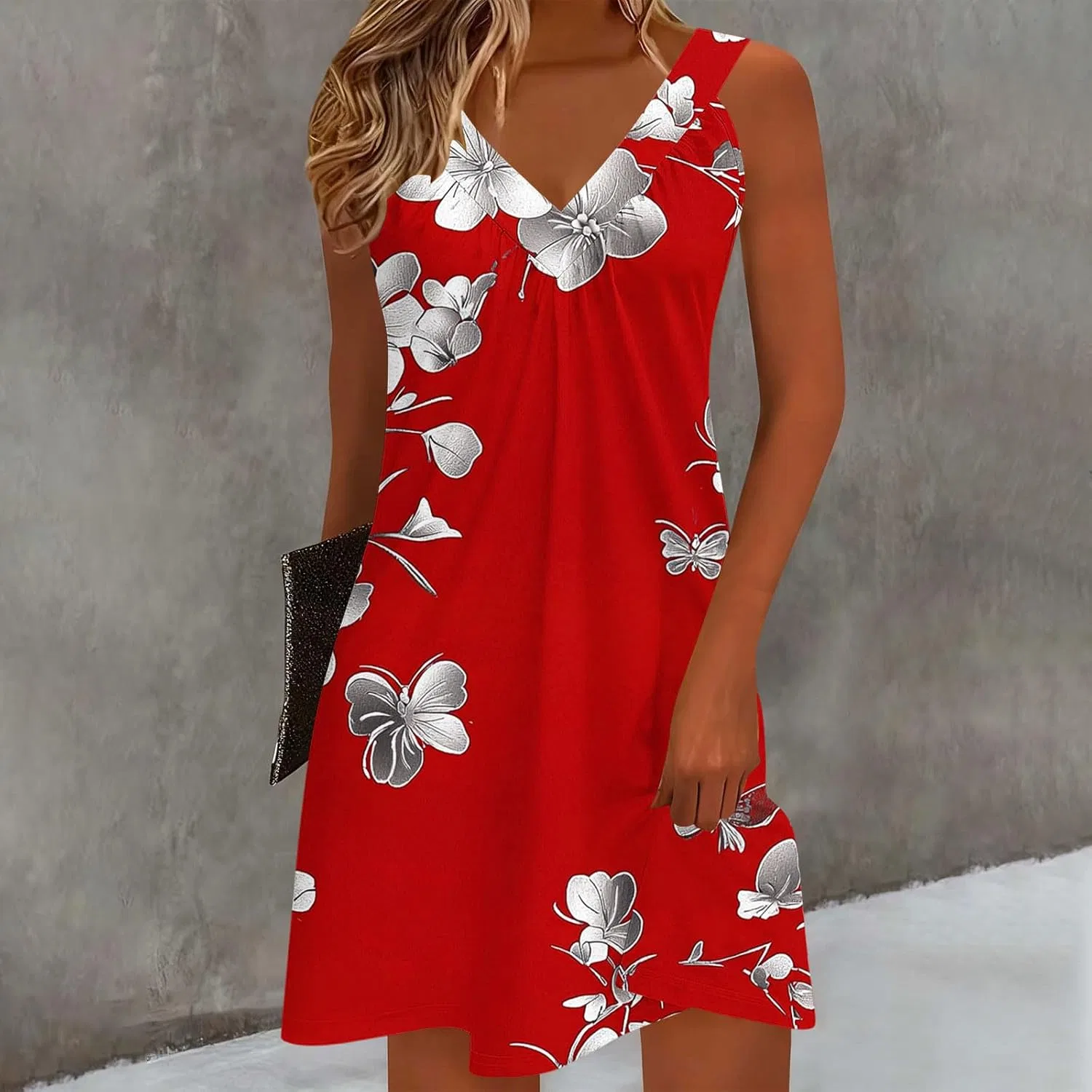 Женское повседневное платье-трапеция Gradient Sleeveless Mini Sun Dress, Red — фото 2