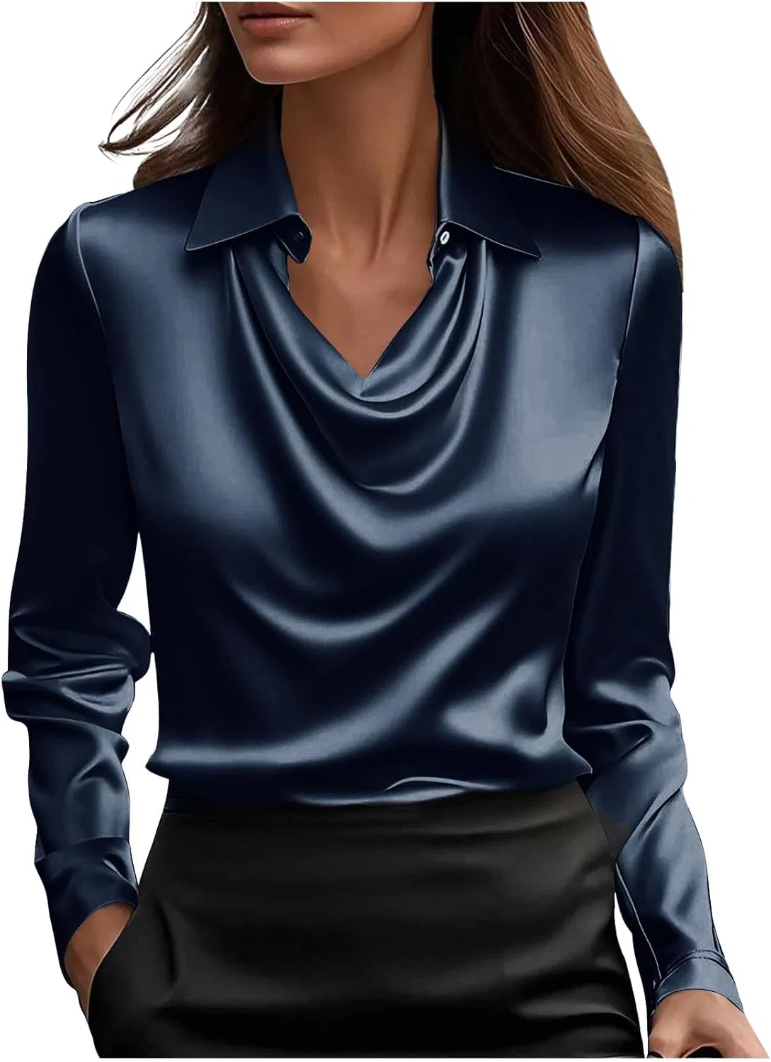 Женская блуза из сатина с воротником-качели Pelang, Dark Blue